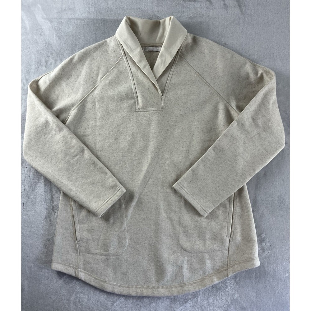 Prana Sweater Women Large Oatmeal Heather Ziller Tunic Top V-Neck  Wool Blend